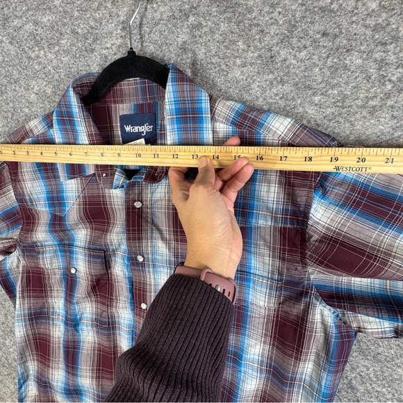 Vintage Wrangler Plaid Western Burgundy Pearl Snap Button Shirt L Tall Cotton - Picture 11 of 14